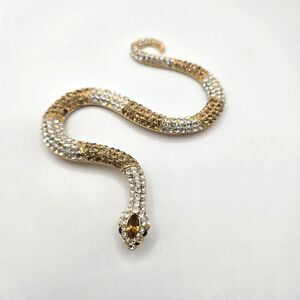 Gold Tone Rhinestone Snake Pendant Slide Omega Necklace Gemstone Eyes